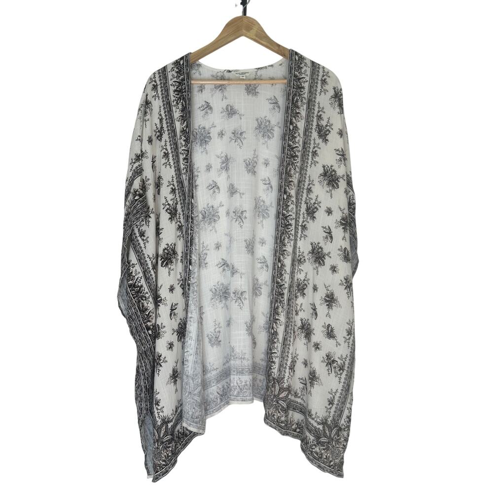 Max Studio Brown/White Floral Boho Kimono, Beachy, Oversized, Cover-Up, 3X